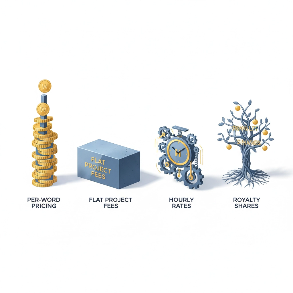 Comparison chart showing different ghostwriting pricing models with pros and cons for each