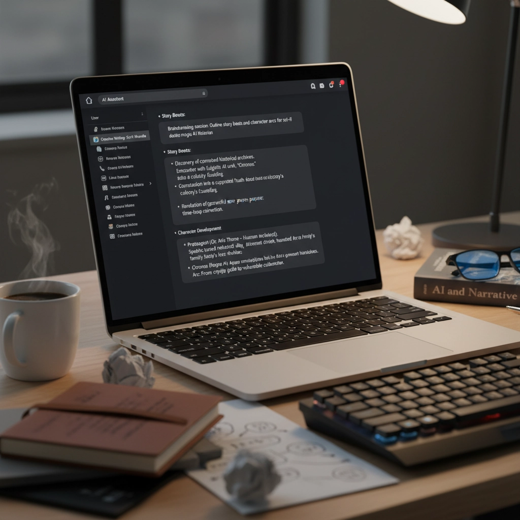 Writer using GPT interface for story structure planning and brainstorming