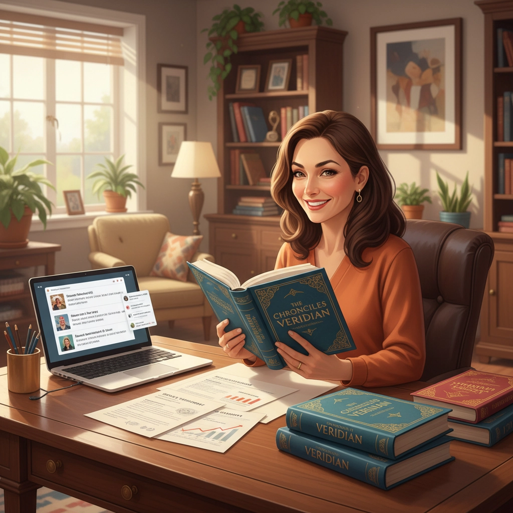 Smiling author celebrating successful ghostwritten series thanks to quality system