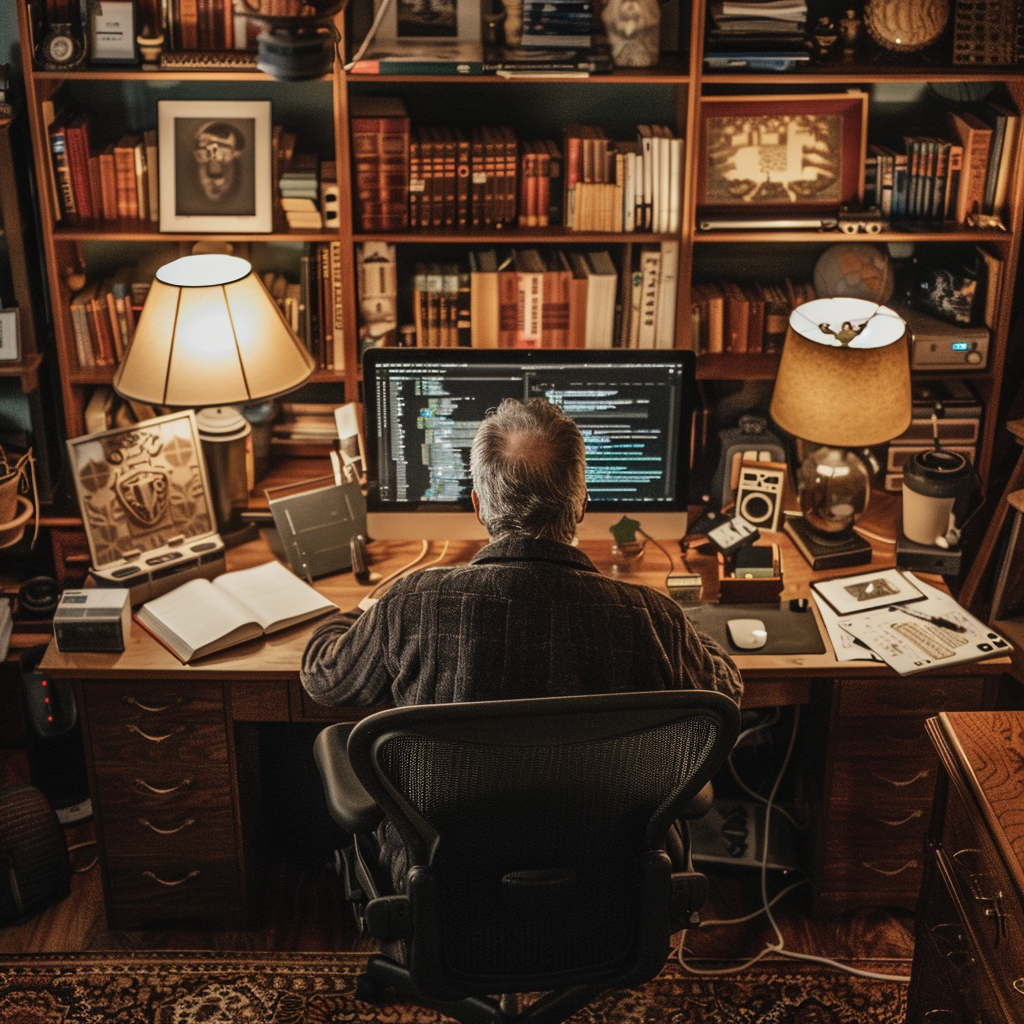 lone author working in his office